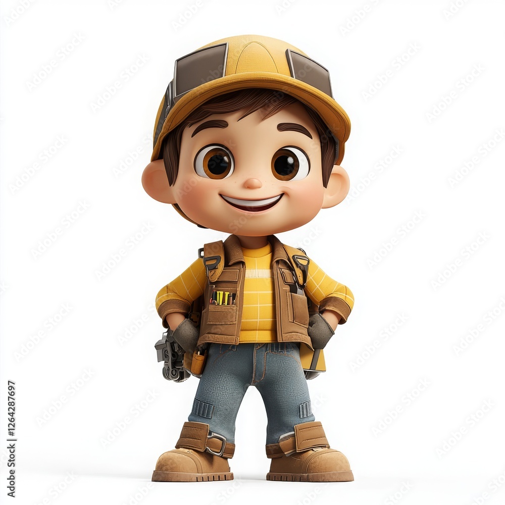 Cheerful Cartoon Boy in Builder Outfit Cheerful Cartoon Boy in Builder Outfit