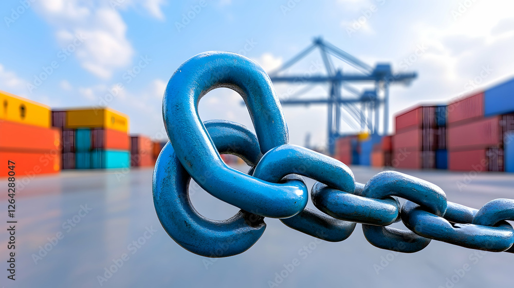 Naklejka premium Chain security in a shipping port background, used for supply chain solutions generative AI