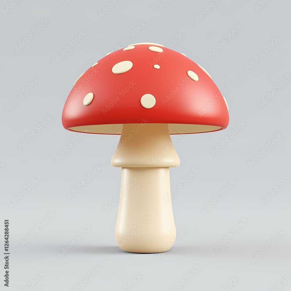 A large mushroom with red cap and white dots.