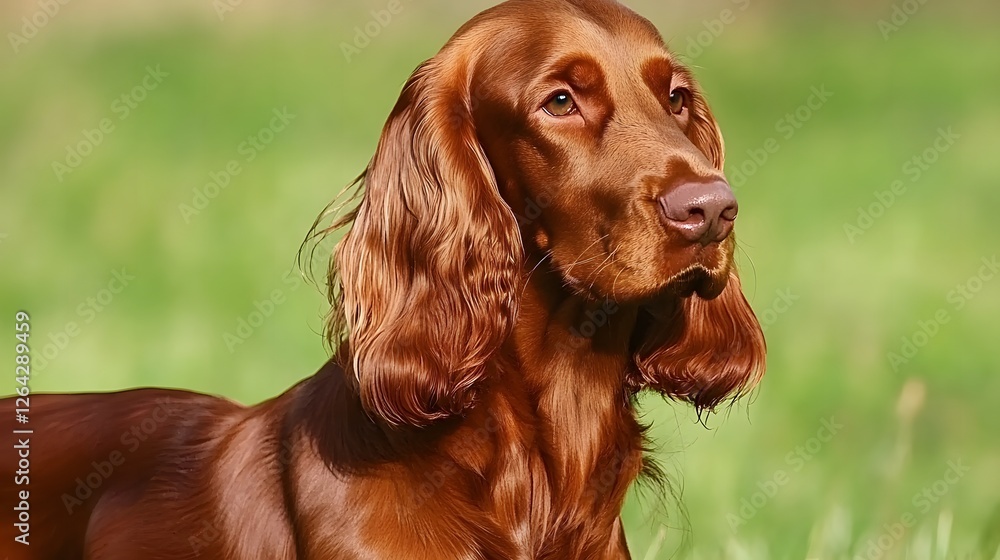 An Irish setter's gentle gaze, framed by soft light, evokes warmth and loyalty An Irish setter's gentle gaze, framed by soft light, evokes warmth and loyalty