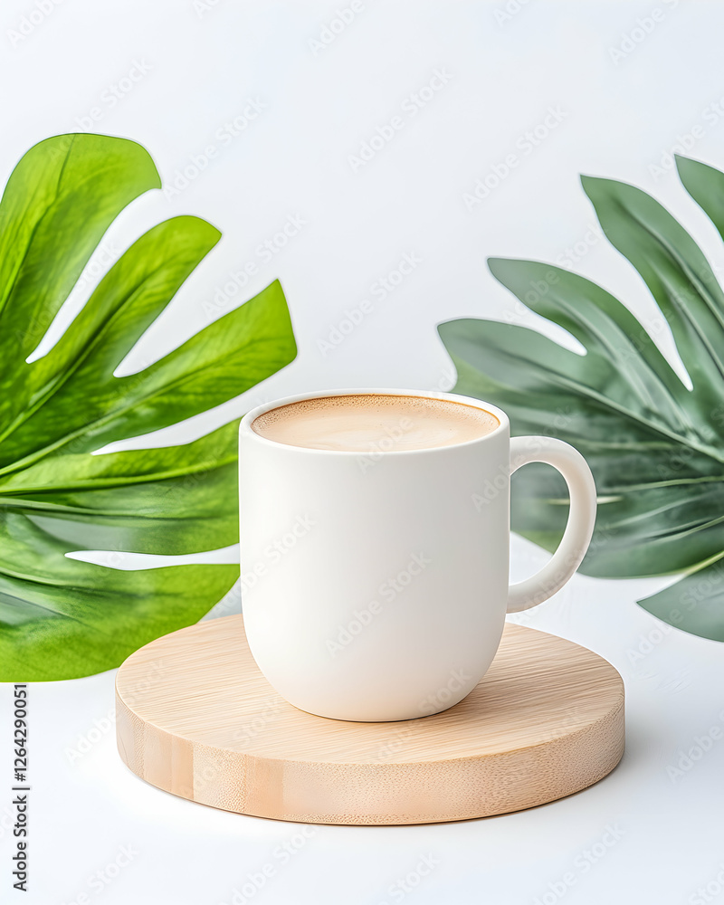 Coffee cup on wood with plants backdrop for food blog, menu, recipe ideas generative AI Coffee cup on wood with plants backdrop for food blog, menu, recipe ideas generative AI