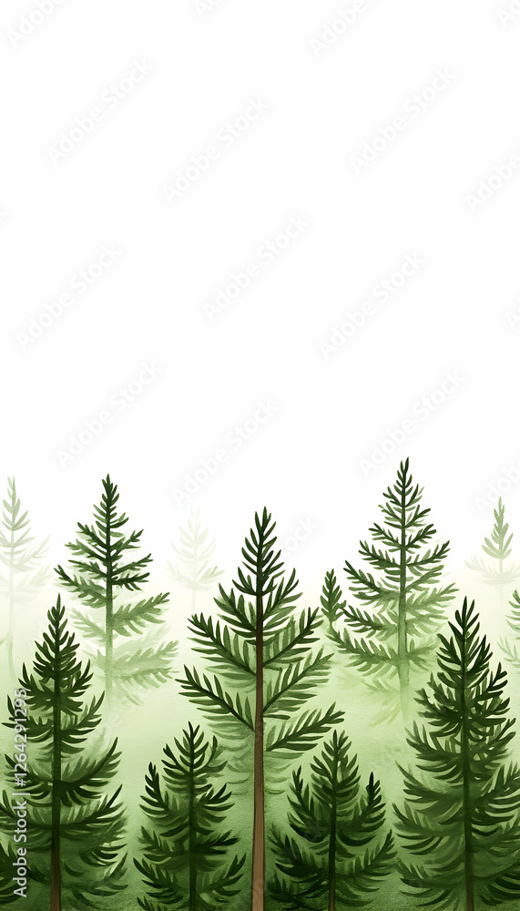 Fototapeta premium Coniferous trees border. Pine forest background. Graphic design for cards and web generative AI
