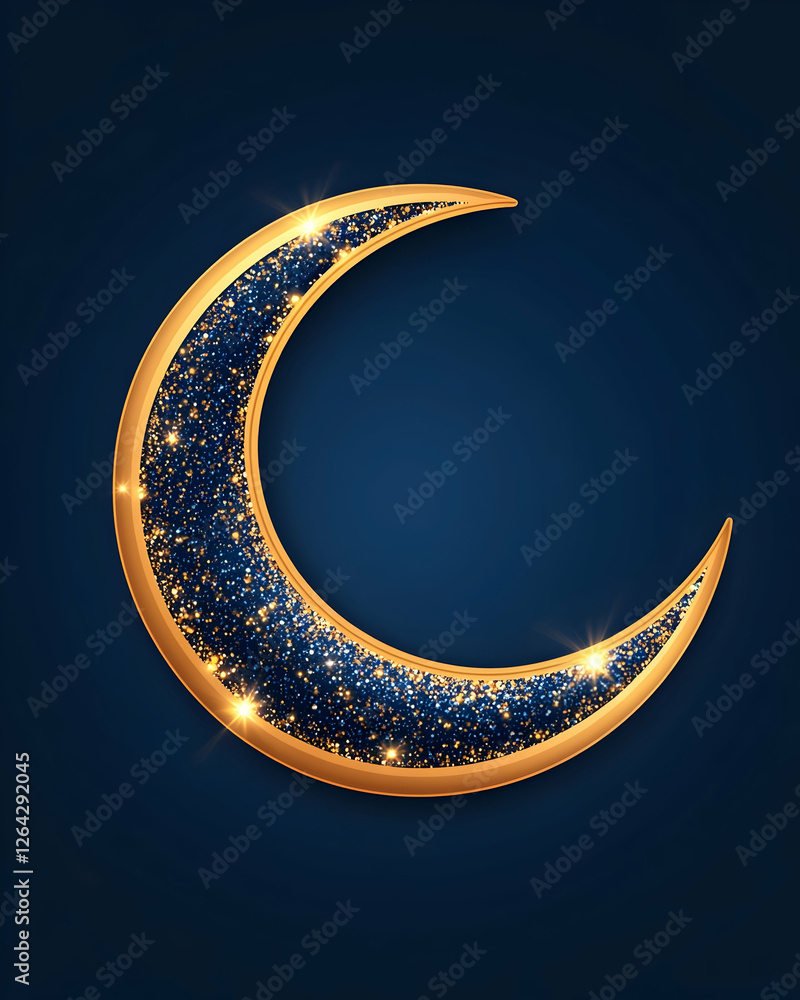 Crescent moon with starry inlay on deep blue background for festive Ramadan graphic generative AI Crescent moon with starry inlay on deep blue background for festive Ramadan graphic generative AI