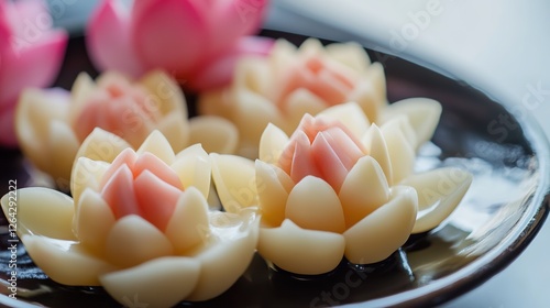 Cool Japanese Sweets with Lotus Motif. Traditional and Artistic Confections with Lotus Patterns. photo