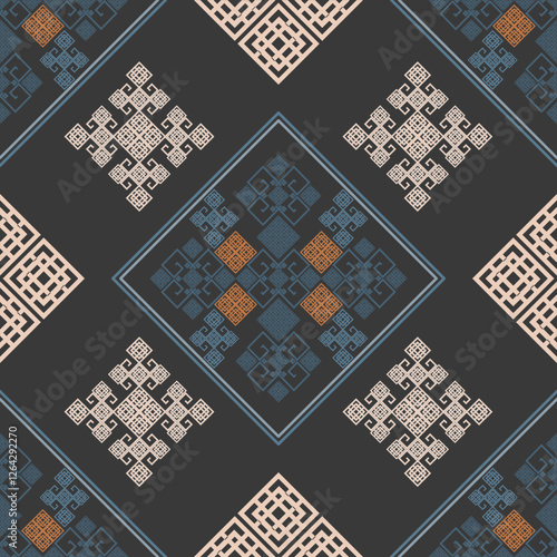 seamless pattern with geometric shapes tribal fabric, tile, carpet, vector, illustration design