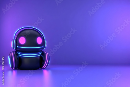 Wallpaper Mural Cute robot with neon light on a purple background for creative ideas generative AI Torontodigital.ca