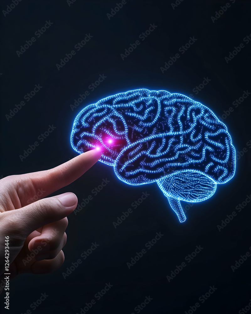 Digital brain illuminated by a touch. Understanding and researching the mind generative AI Digital brain illuminated by a touch. Understanding and researching the mind generative AI