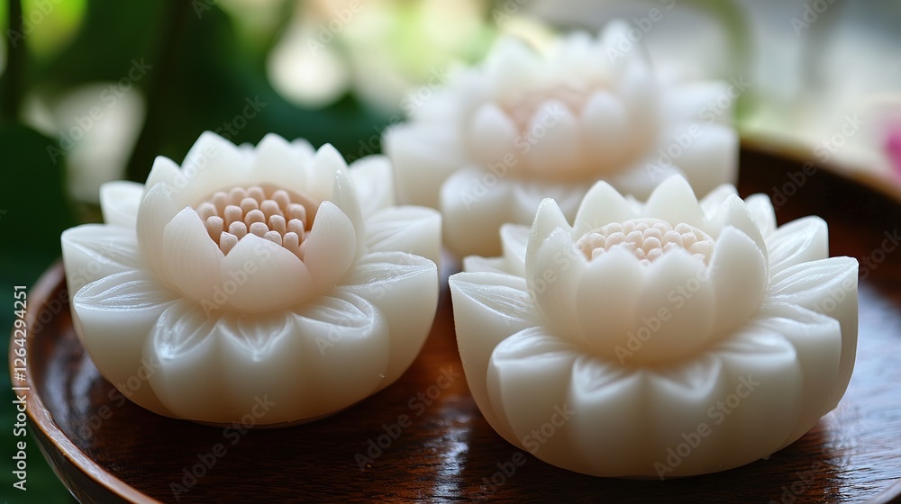 Cool Japanese Sweets with Lotus Motif. Traditional and Artistic Confections with Lotus Patterns. Cool Japanese Sweets with Lotus Motif. Traditional and Artistic Confections with Lotus Patterns.