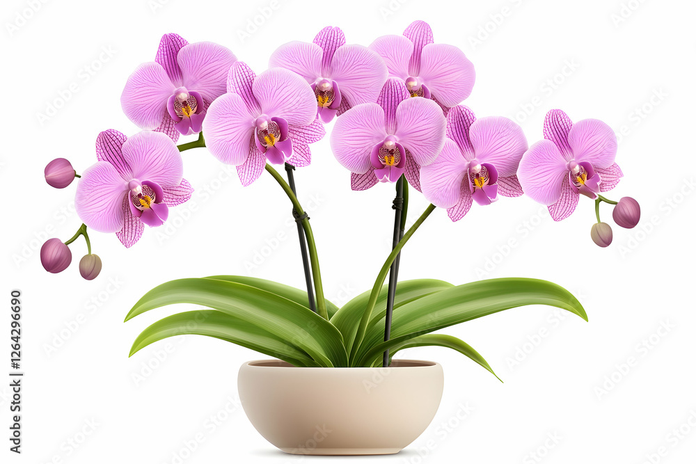 Pink orchid flowers bloom, potted. Home decor. Isolated against white background generative AI Pink orchid flowers bloom, potted. Home decor. Isolated against white background generative AI
