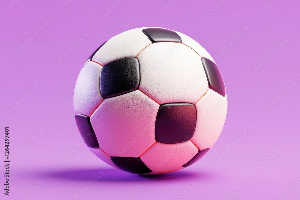 Naklejka premium Soccer ball close-up with plain purple background for sports themes, lessons