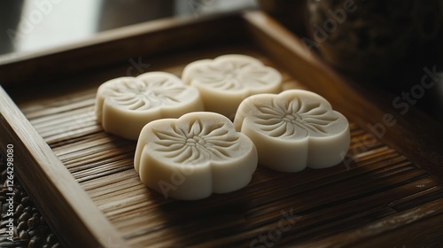 Cool Japanese Sweets with Lotus Motif. Traditional and Artistic Confections with Lotus Patterns. photo