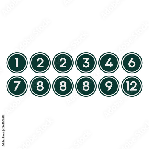 Set of number bullet point 1 to 12. Vector illustration