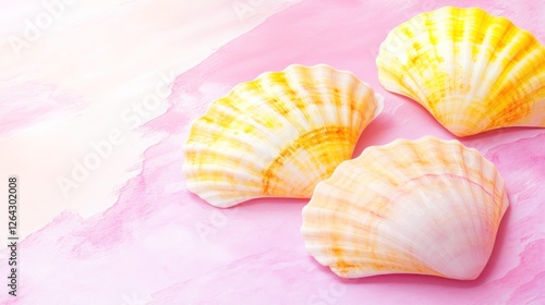 Pastel shells on pink painted backdrop