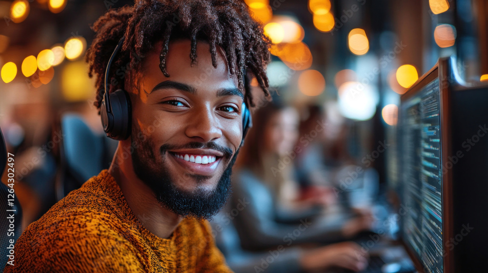 Obraz premium Customer service team working in a vibrant call center, helping customers with professionalism
