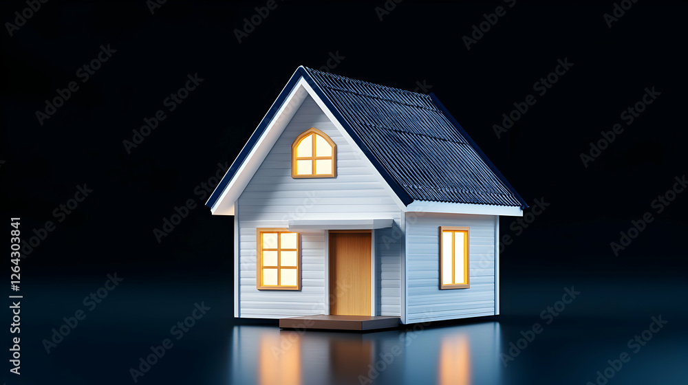 Small cozy house model in the dark background, for home improvement or real estate generative AI Small cozy house model in the dark background, for home improvement or real estate generative AI