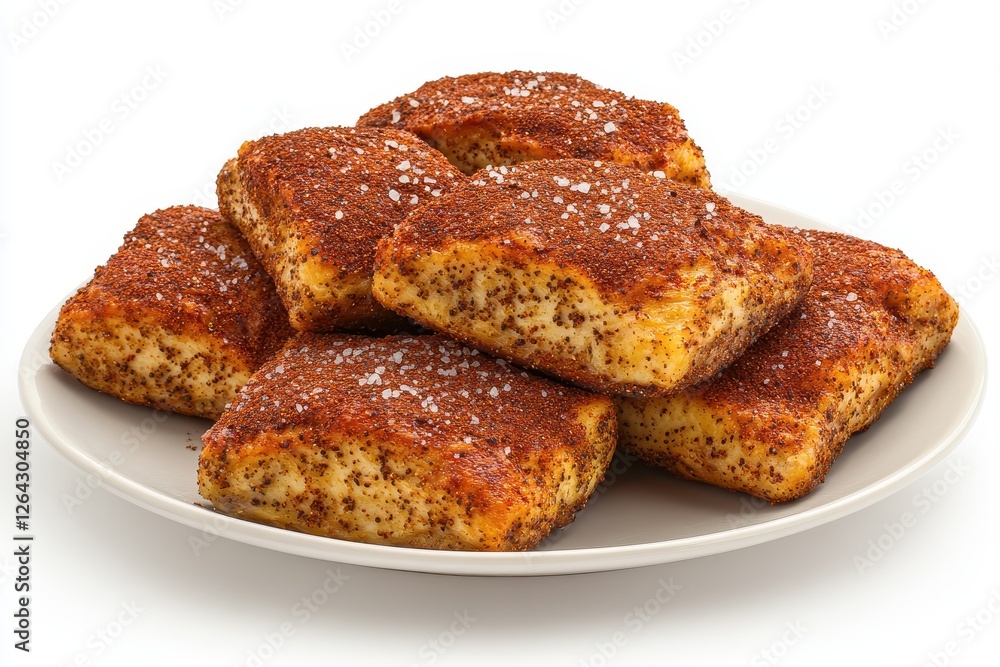 Savory Spiced Tofu Squares on a White Plate with Seasoned Crust and Sea Salt Garnish Savory Spiced Tofu Squares on a White Plate with Seasoned Crust and Sea Salt Garnish