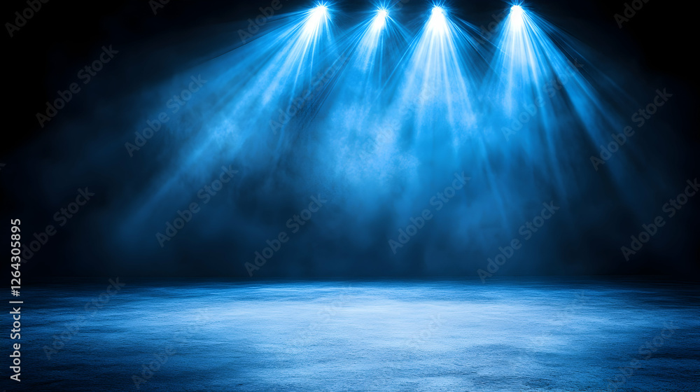 Fototapeta premium Stage lights illuminating empty scene for performance or presentation in darkness generative AI