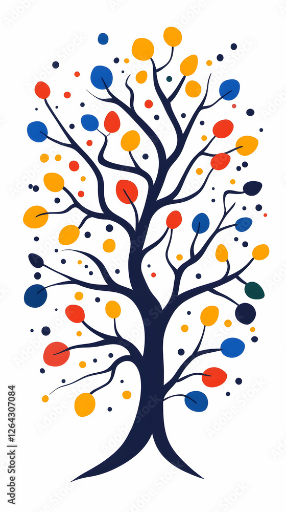 Obraz premium Symbolic tree with colorful leaves on white background for illustration, graphic use generative AI