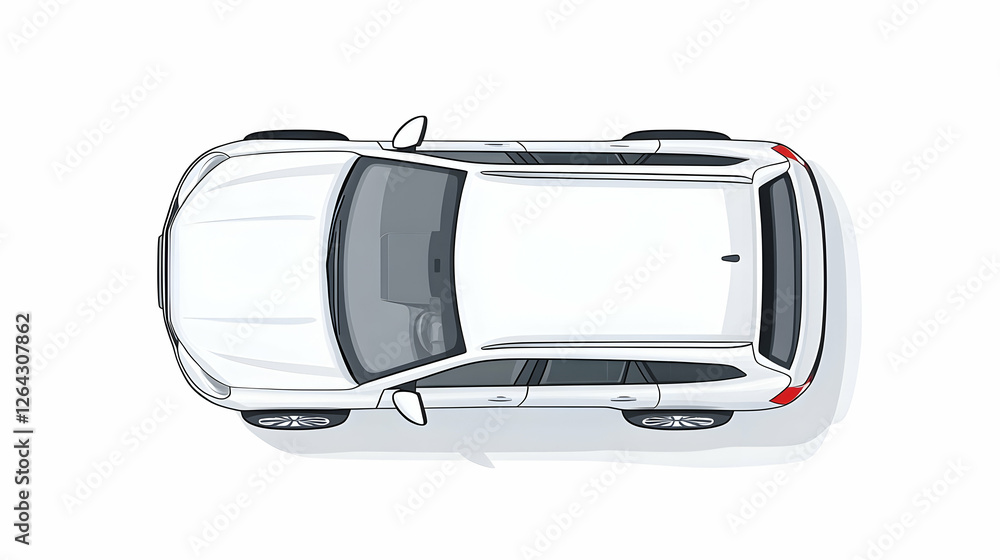 Top-down view of a white car on a plain background for automotive design generative AI Top-down view of a white car on a plain background for automotive design generative AI