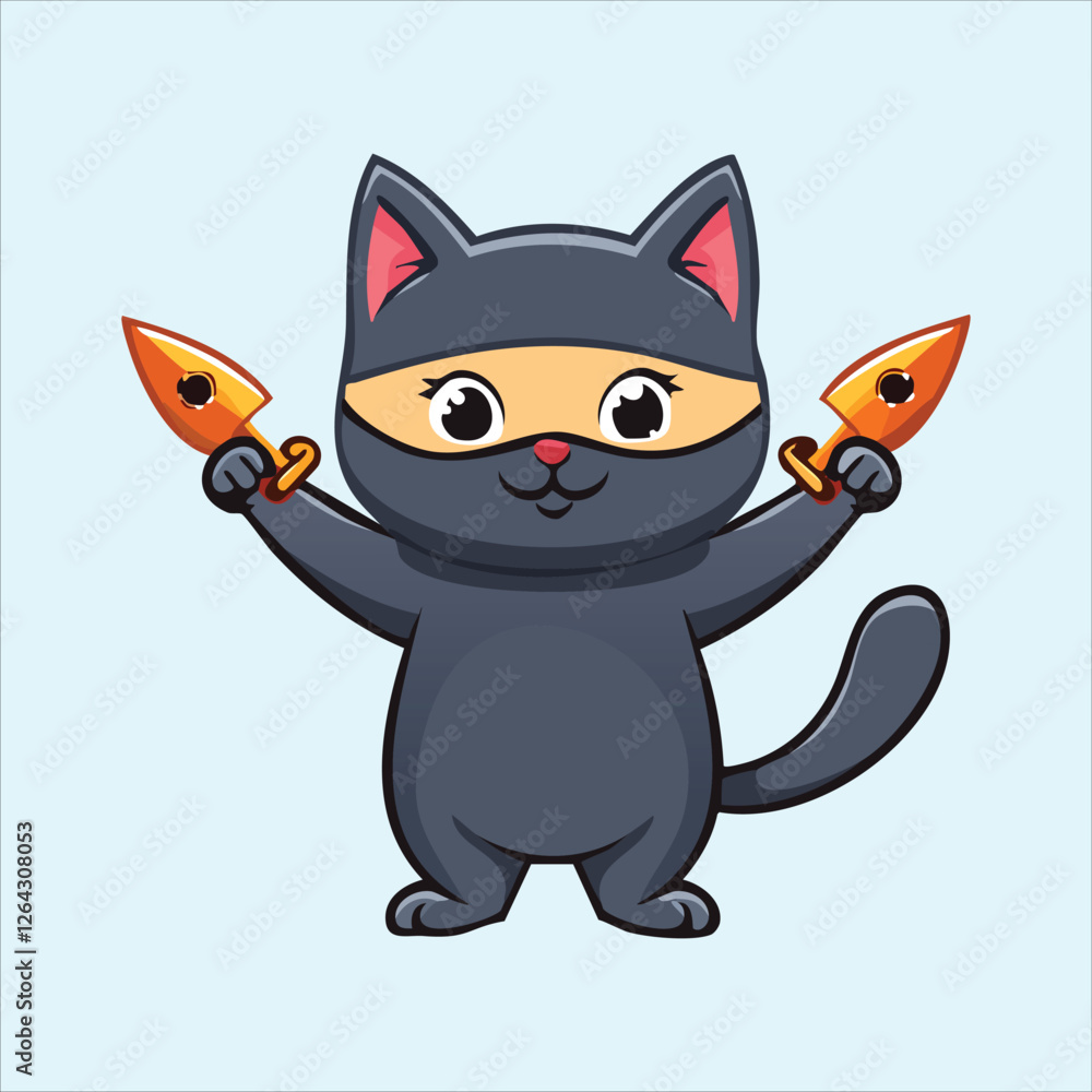 ninja cat throwing fish-shaped knives ninja cat throwing fish-shaped knives
