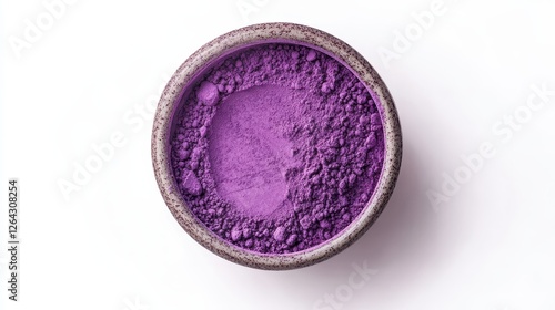 Purple sweet potato powder in a bowl. Ideal for food blogs, recipes, and healthy eating content.