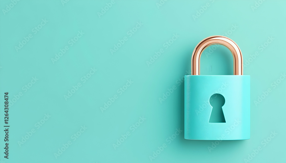 Turquoise padlock with copper handle on background, security concept for website generative AI Turquoise padlock with copper handle on background, security concept for website generative AI