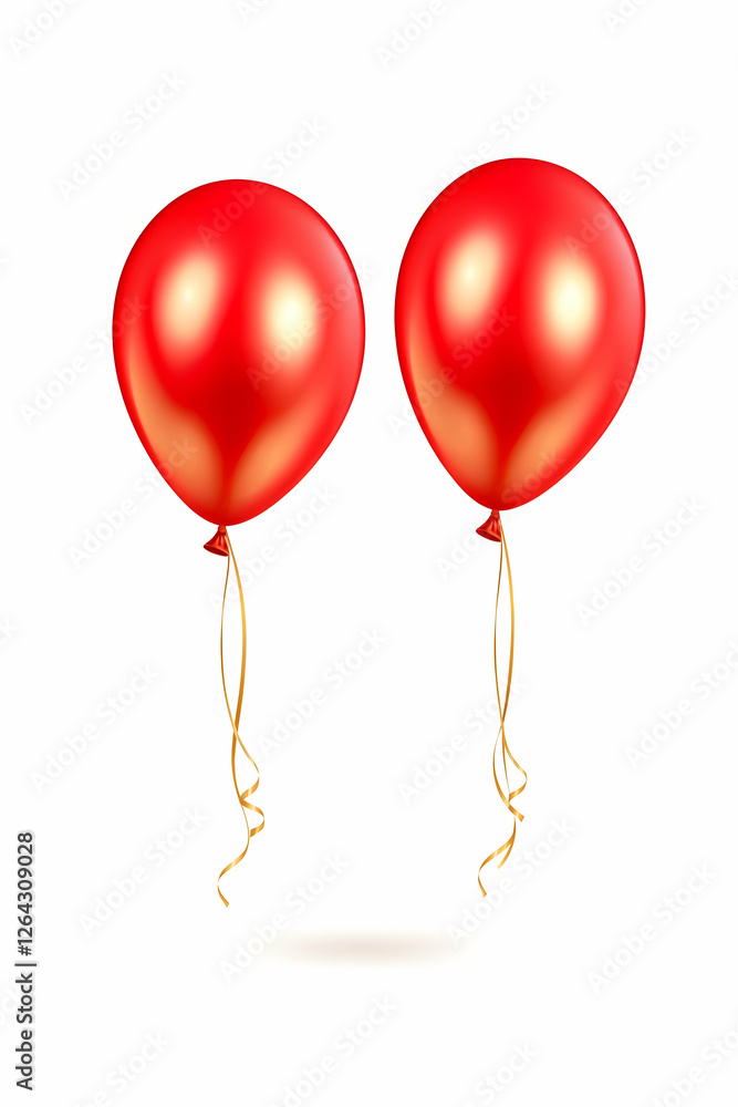 Two red balloons floating, isolated on white. Concept of party and celebration generative AI Two red balloons floating, isolated on white. Concept of party and celebration generative AI