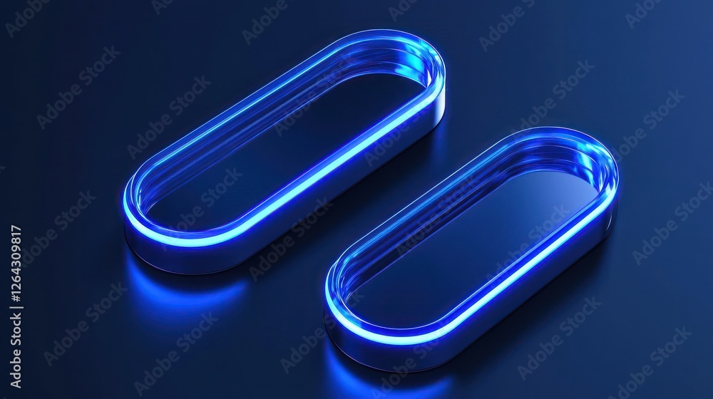 Glowing gradient effects highlight a split oval neon blue outline surrounding a minimalist 3D badge mockup in a sleek environment. Glowing gradient effects highlight a split oval neon blue outline surrounding a minimalist 3D badge mockup in a sleek environment.