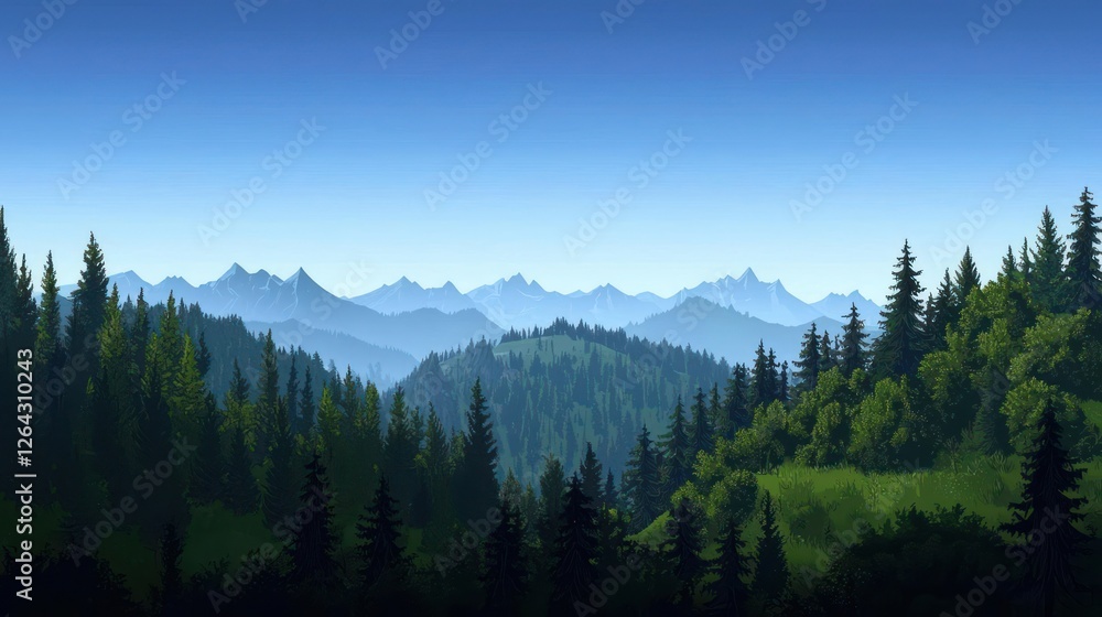 Naklejka premium Pixel Art Mountain Range Forest Landscape