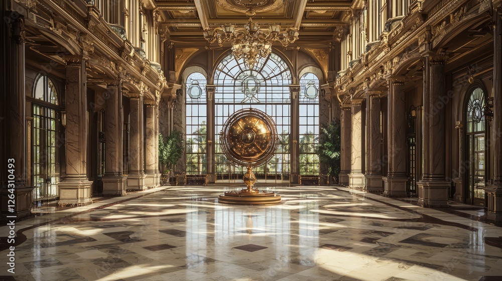 Obraz premium Grand Marble Foyer with Antique Globe and Elegant Architecture
