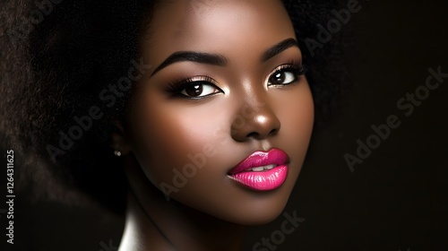 Wallpaper Mural A striking female model with vibrant pink lips, exuding confidence and allure in a dramatic portrait Torontodigital.ca