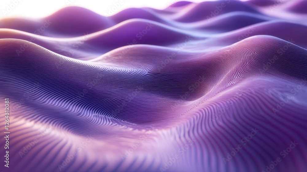 Abstract landscape with flowing purple waves, showcasing smooth textures and gradients Abstract landscape with flowing purple waves, showcasing smooth textures and gradients