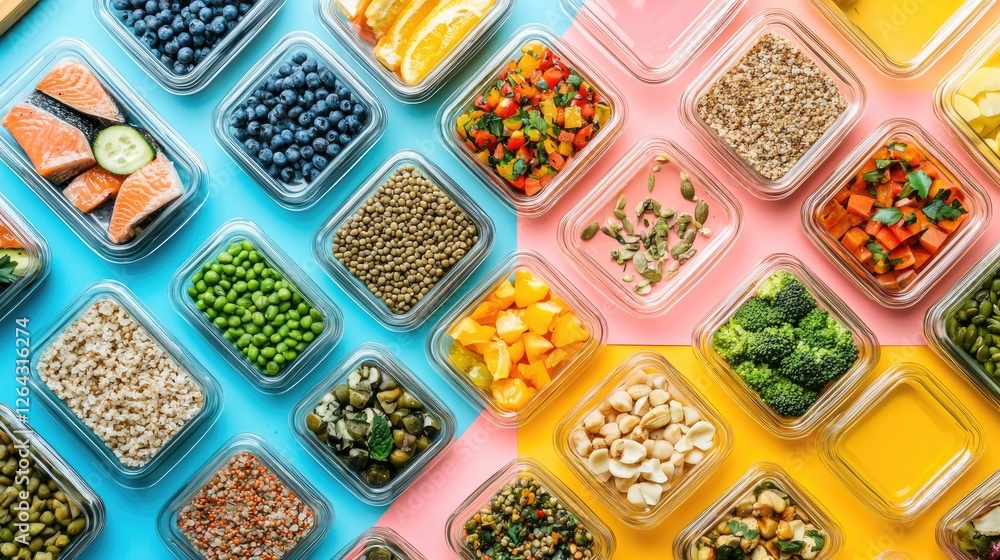 custom made wallpaper toronto digitalColorful assortment of fresh ingredients in containers on vibrant blue and pink background