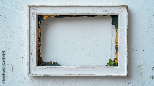 Empty vintage white wood square frame isolated on white background for wall art mockup 