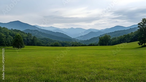 Wallpaper Mural Green Meadow With Distant Blue Mountains Torontodigital.ca