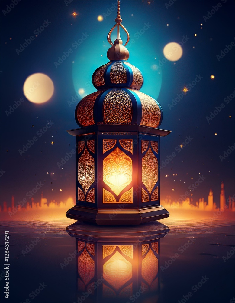 A beautifully illuminated lantern casts a mesmerizing reflection from above, creating a serene and elegant visual perfect for religious greeting cards. A beautifully illuminated lantern casts a mesmerizing reflection from above, creating a serene and elegant visual perfect for religious greeting cards.