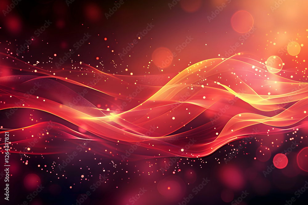 Fototapeta premium Abstract vibrant wave pattern with glowing lights and bokeh effects in a dark background