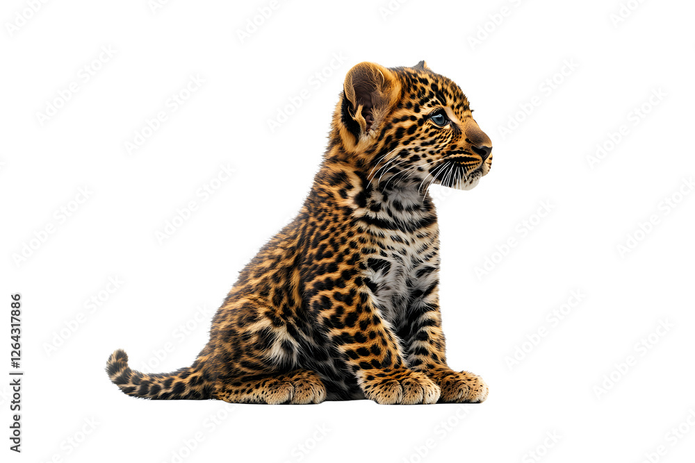 Fototapeta premium Persian leopard Cub (6 weeks) in front of a white background