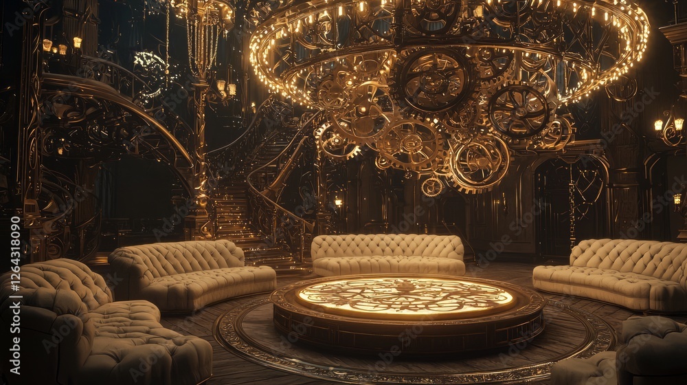 Cozy Illuminated Lounge with Massive Chandelier and Elegant Seating Cozy Illuminated Lounge with Massive Chandelier and Elegant Seating