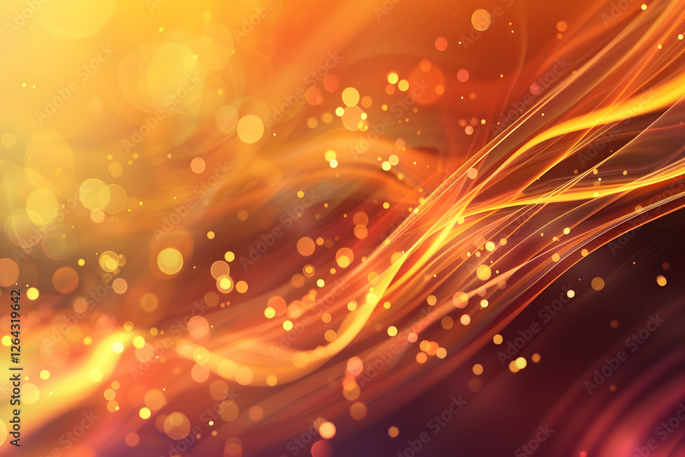 Fototapeta premium Abstract vibrant background featuring flowing golden waves and glowing particles, ideal for design