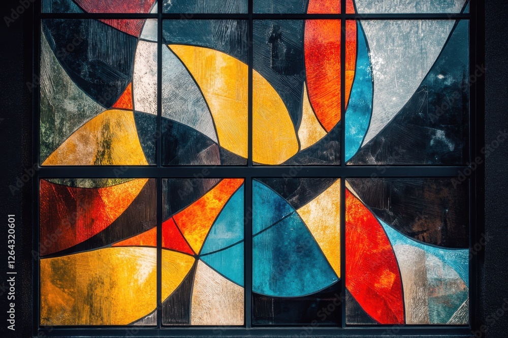 Fototapeta premium Colorful stained glass window with geometric and abstract shapes