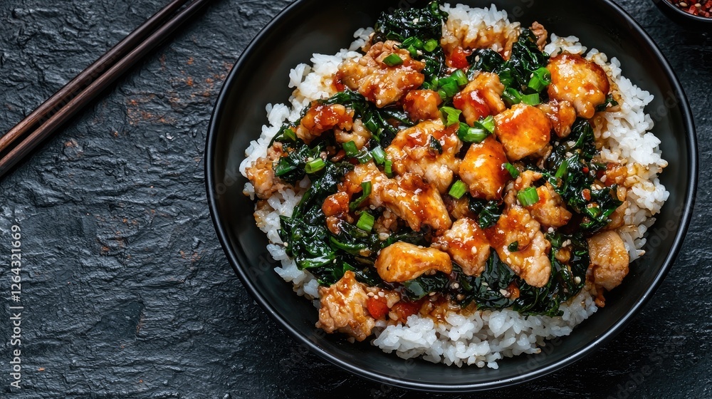 Teriyaki Chicken and Spinach over Rice Teriyaki Chicken and Spinach over Rice