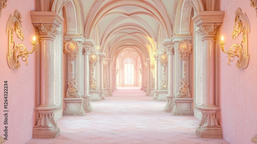 Obraz premium Narrow Corridor Flanked by Arched Architecture and Glowing Lights