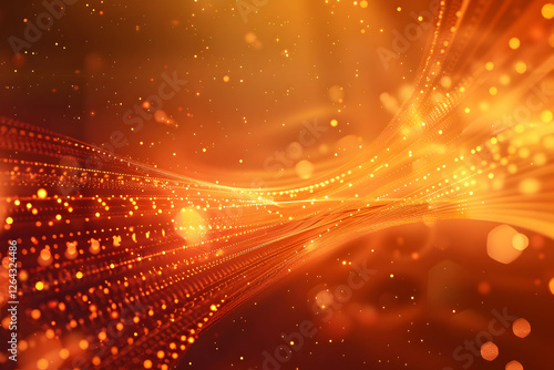 Abstract orange wave pattern with glowing particles, creating a warm and dynamic atmosphere