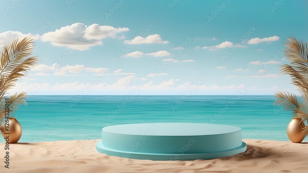 round podium banner with empty space, Aqua luxury sea view sandy beach theme background, holiday banner poster background for advertisement ads round podium banner with empty space, Aqua luxury sea view sandy beach theme background, holiday banner poster background for advertisement ads