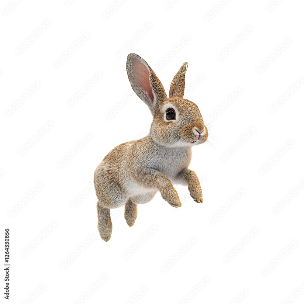 Fototapeta premium Adorable Brown Bunny Rabbit in Mid-Leap, 3D Render