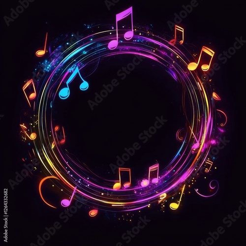 Neon Musical Notes: A Vibrant, Circular Design