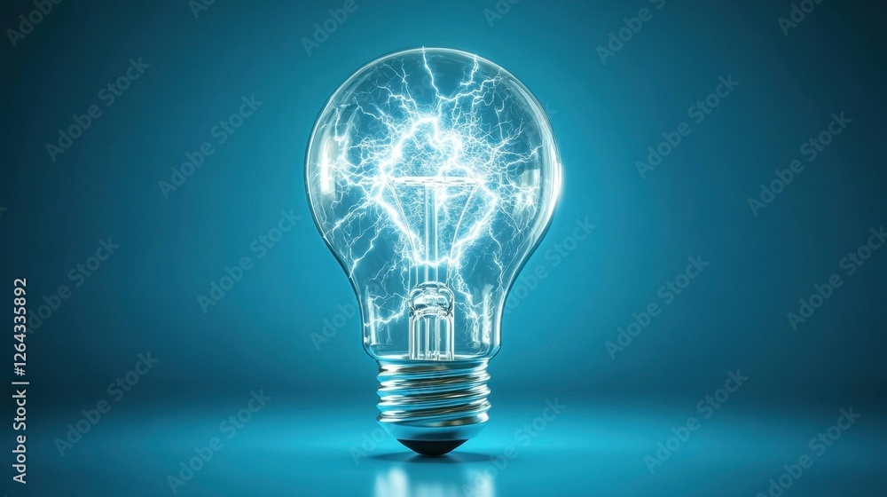 Bright lightbulb with internal lightning, clean blue background. Illustrates innovation, ideas, and brilliant solutions, perfect for business concepts. Bright lightbulb with internal lightning, clean blue background. Illustrates innovation, ideas, and brilliant solutions, perfect for business concepts.