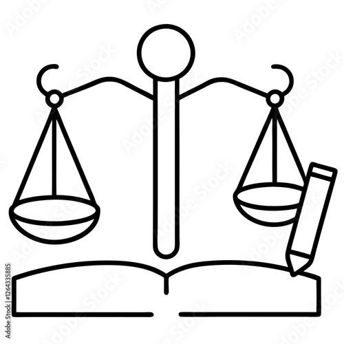 scales of justice with an open book and a magnifying glass