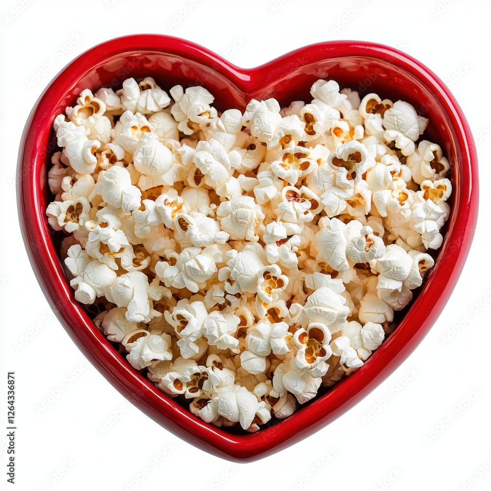 Heart-shaped bowl of popcorn for movie night cozy home setting food photography close-up view fun concept Heart-shaped bowl of popcorn for movie night cozy home setting food photography close-up view fun concept